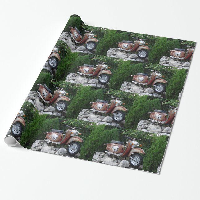 Cadeau Beau vieux scooter brillant papier enveloppant (Déroulé)