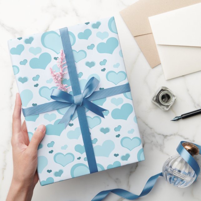 Cadeau Bébé Bleu Coeurs Papier à envelopper - Motif migno (Cadeaux)