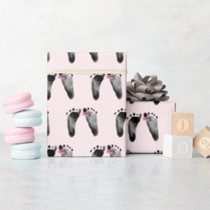 Cadeau Bébé fille avec Empreintes Bow Papier à envelopper