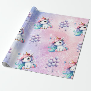 Cadeau Belle Unicorne avec papier enveloppant à ballons