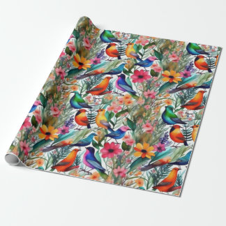 Cadeau Belles fleurs colorées et oiseaux Papier d'envelop