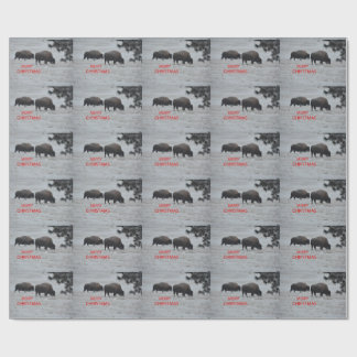Cadeau Bison en papier d'emballage de Noël de neige