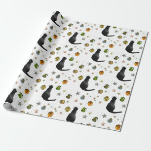 Cadeau Black Cat Gold Ball et Stars Wrapper Papier