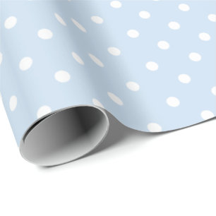 Cadeau Bleu bébé   Papier blanc à enveloppement à points 