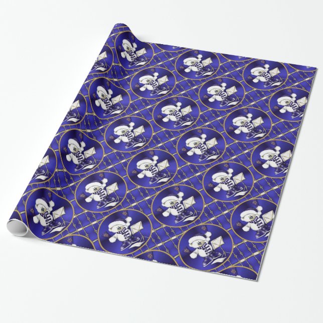 Cadeau Bleu d'ours de Noël et papier d'emballage d'or (Déroulé)
