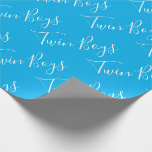 Cadeau Blue Baby Boy Script Twin Boys Wrapping Papier