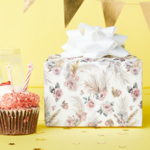 Cadeau Boho Pampas Envelopper Papier Blush Floral