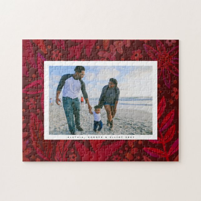 Cadeau Botanique Rouge Vacances Photo Puzzle (Horizontal)