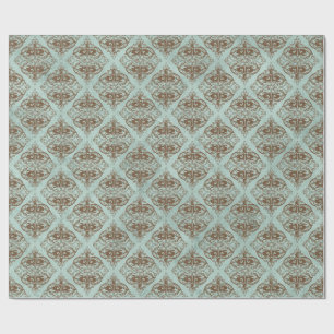 Cadeau Bronze et papier damassé vintage aqua