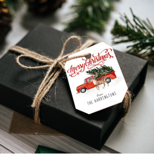 Cadeau Camion de Noël rouge et rennes   Étiquettes de vac