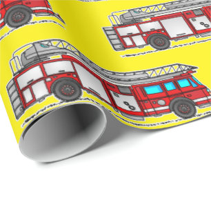 Cadeau Camion-feu rouge, papier d'enveloppement jaune