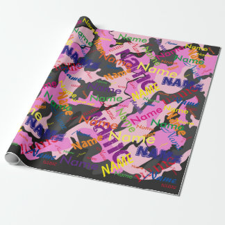 Cadeau Camo rose Ajouter un nom Papier d'enveloppement pe