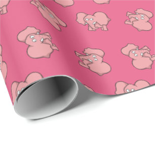 Cadeau Caricature d'éléphant rose sur papier d'emballage