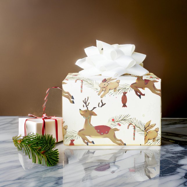 Cadeau Cerf de Noël | Papier d'enveloppement de lapin (Créateur téléchargé)