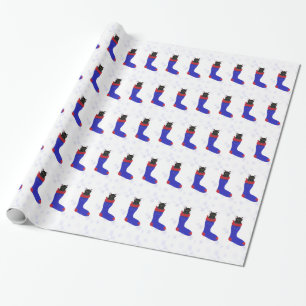 Cadeau Chat Noël Stocker Snowflakes Wrapping Papier