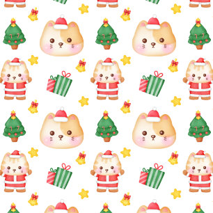 Cadeau Chats De Noël Avec Arbres Sur Papier Blanc