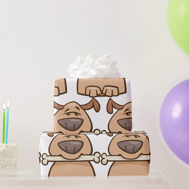 Cadeau Chien Brown Avec Papier D'Enveloppement D'Os (Créateur téléchargé)