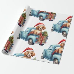 Cadeau Chien de Noël avec papier d'enveloppement cadeaux