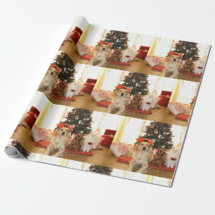 Cadeau Chiens De Noël Et Papier D'Enveloppement De Chats