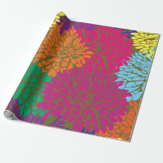 Cadeau chrysanthèmes multicolores sur papier d'emballage 