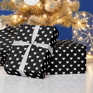 Cadeau Coeur blanc sur papier à motif noir