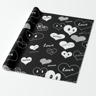 Cadeau Coeurs noir et blanc Aimer Xoxo Wrapping Papier