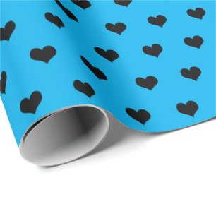 Cadeau coeurs noirs sur papier d'emballage aqua
