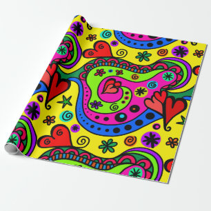 Cadeau coeurs pop art enveloppement papier