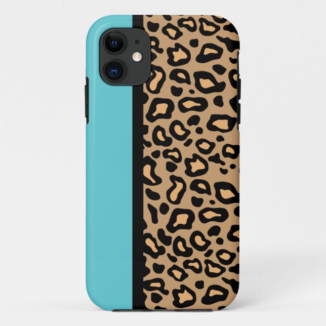Cadeau coque iphone Empreinte de léopard Turquoise (Dos)