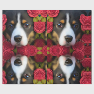 Cadeau Corgi Chiot en roses rouges Papier Tissu