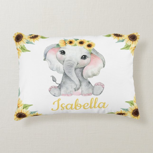 Cadeau Coussin Tournesol Éléphant Nom Personnalisé (Devant)