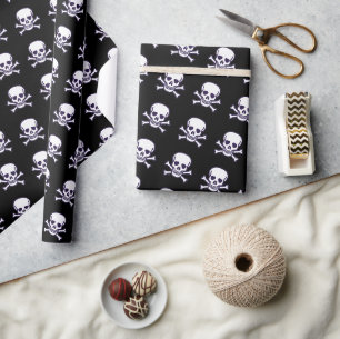 Cadeau Crâne en os papier d'emballage noir brillant