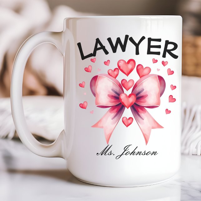 Cadeau d’avocat personnalisé, tasse de l’avocat Va (personalized lawyer gift, lawyer Valentine’s mug, coquette bow mug, custom name mug, attorney gift)