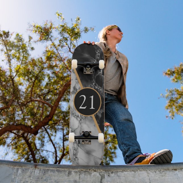 Cadeau d'anniversaire Skateboard noir blanc chèque (Extérieur 1)
