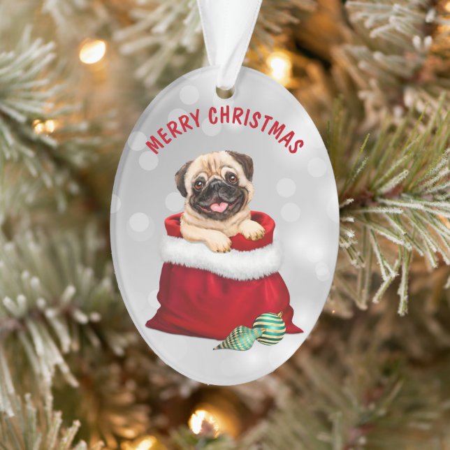Cadeau de chien de Carlin mignon Ornement surprise (Arbre)