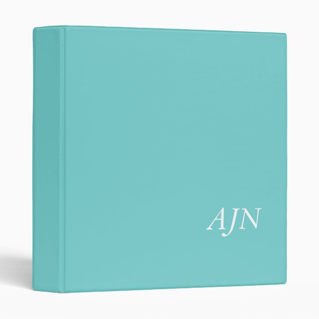 Cadeau de classeur élégant aqua monogrammé (Devant/Côté)