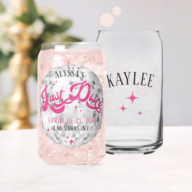 Cadeau de fête pour l'enterrement de vie de jeune  (Bride's Last Disco ball personalized bridesmaid guest name wedding bachelorette party gift glass )