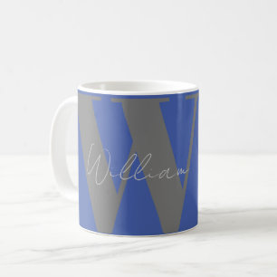 cadeau de lui Monogram nom bleu gris élégant tasse