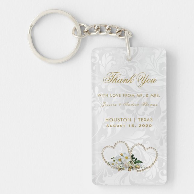 Cadeau de mariage en damasque Cœurs et fleurs de p (Devant)