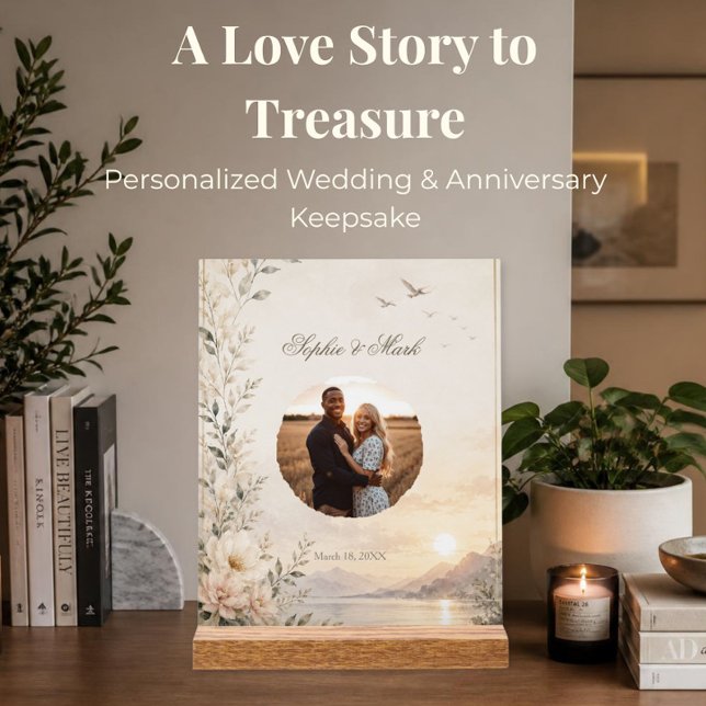 Cadeau de mariage personnalisé pour couple (Personalized wedding acrylic plaque with custom photo and romantic anniversary design.)