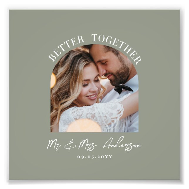 Cadeau de mariage photo d'arche en vert sauge déco (Devant)