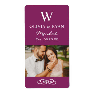 Cadeau de mariage vin burgundy rustique monogramme