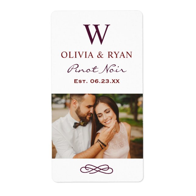 Cadeau de mariage vin monogramme rouge foncé rusti (Devant)