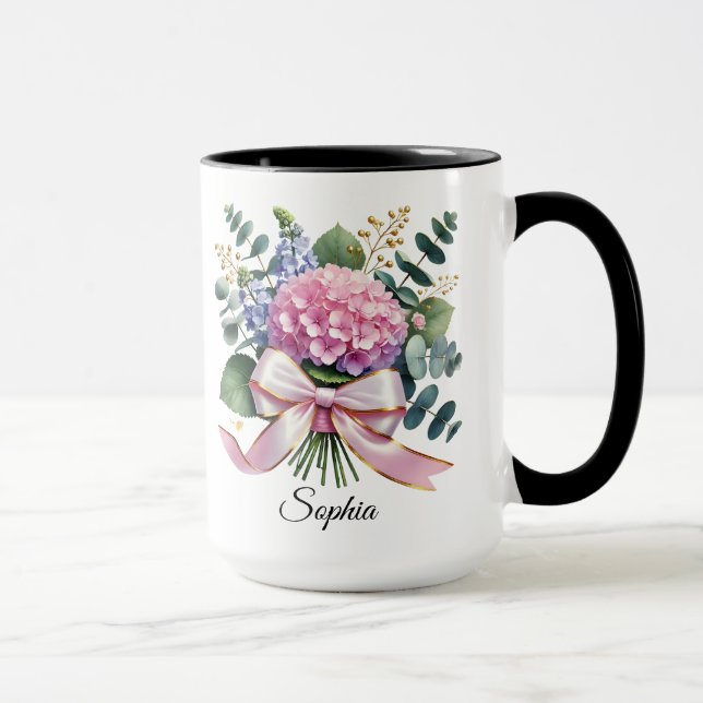 Cadeau de mug personnalisé avec fleur d'hortensia (Droite)