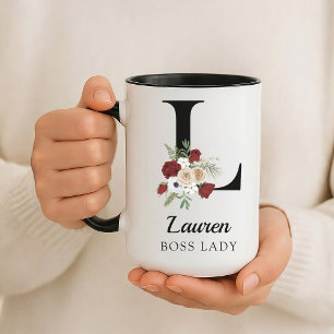 Cadeau de mug personnalisé avec initiale florale é