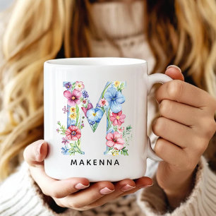 Cadeau de tasse d'alphabet floral personnalisé pou