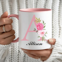 Cadeau de tasse personnalisé à monogramme floral r