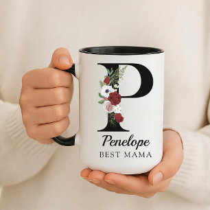 Cadeau de tasse personnalisée avec initiale floral