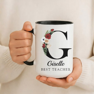 Cadeau de tasse personnalisée avec monogramme flor