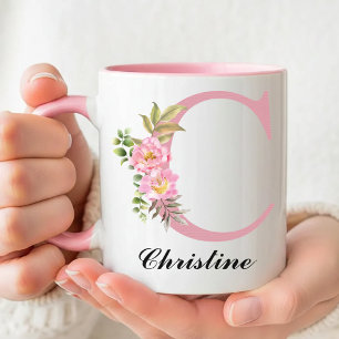 Cadeau de tasse personnalisée rose avec initiale d